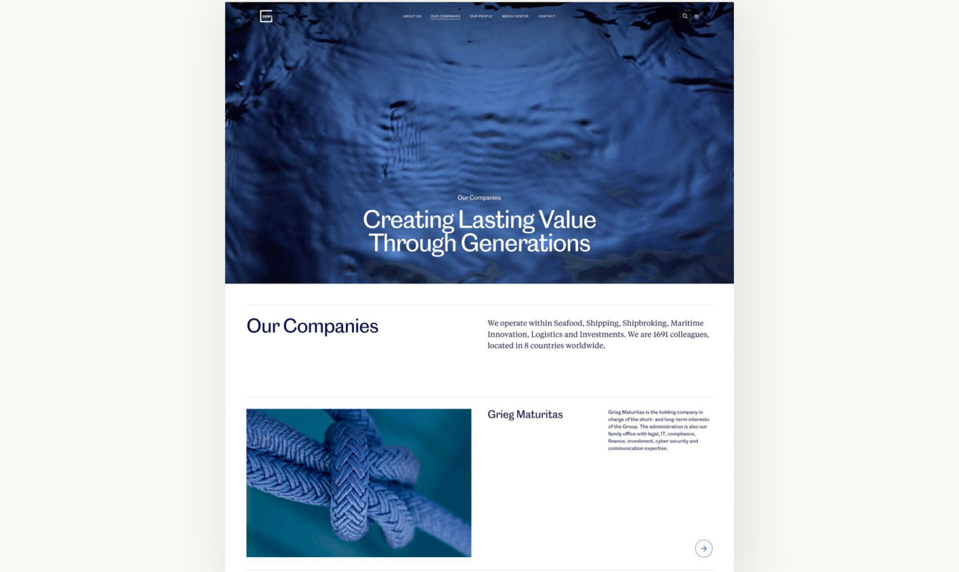 Skjermbilde fra Grieg Group nettside