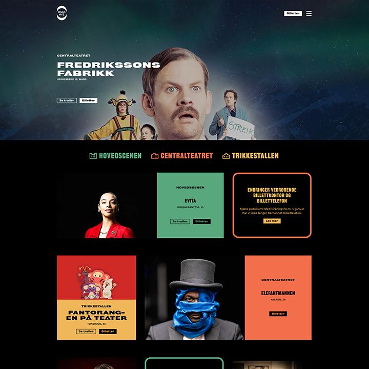 Skjermbidle fra forsiden til Oslo Nye Teater sine nettsider