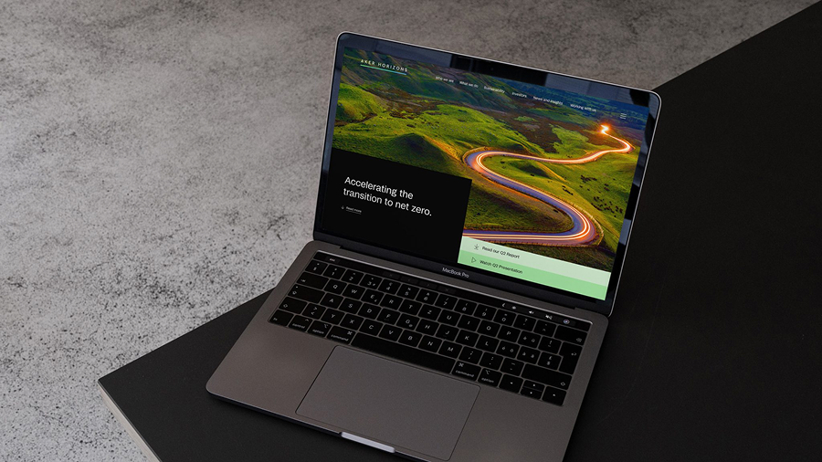 Illustrasjonsbilde som viser nettsiden til Aker Horizon på en bærbar PC