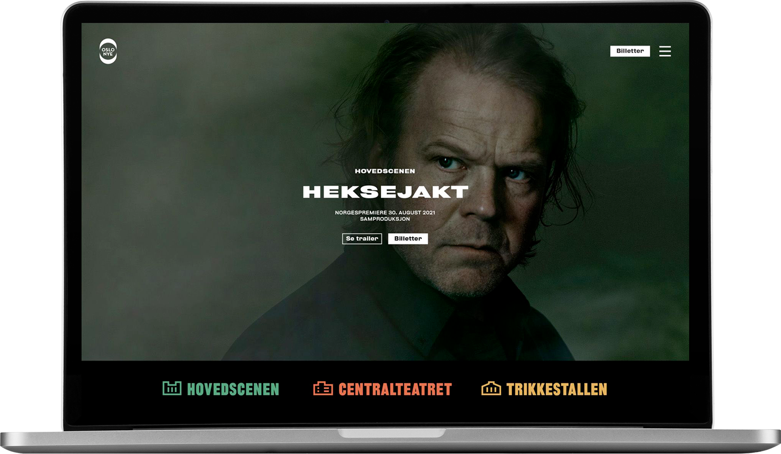 Illustrasjonsbilde som viser forsiden fra Oslo Nye Teater sine nettsider på en Bærbar PC