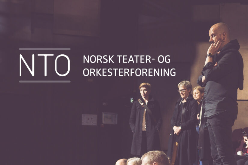 Illustrasjonsbilde som viser logoen til Norsk Teater- og orkesterforening med bilde av noen som ser og lytter til en forestilling bakgrunnen