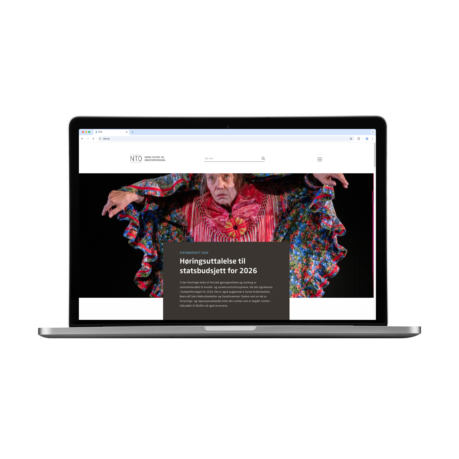 Illustrasjonsbilde som viser nettsiden til Norsk Teater- og Orkesterforening på en bæarbar PC