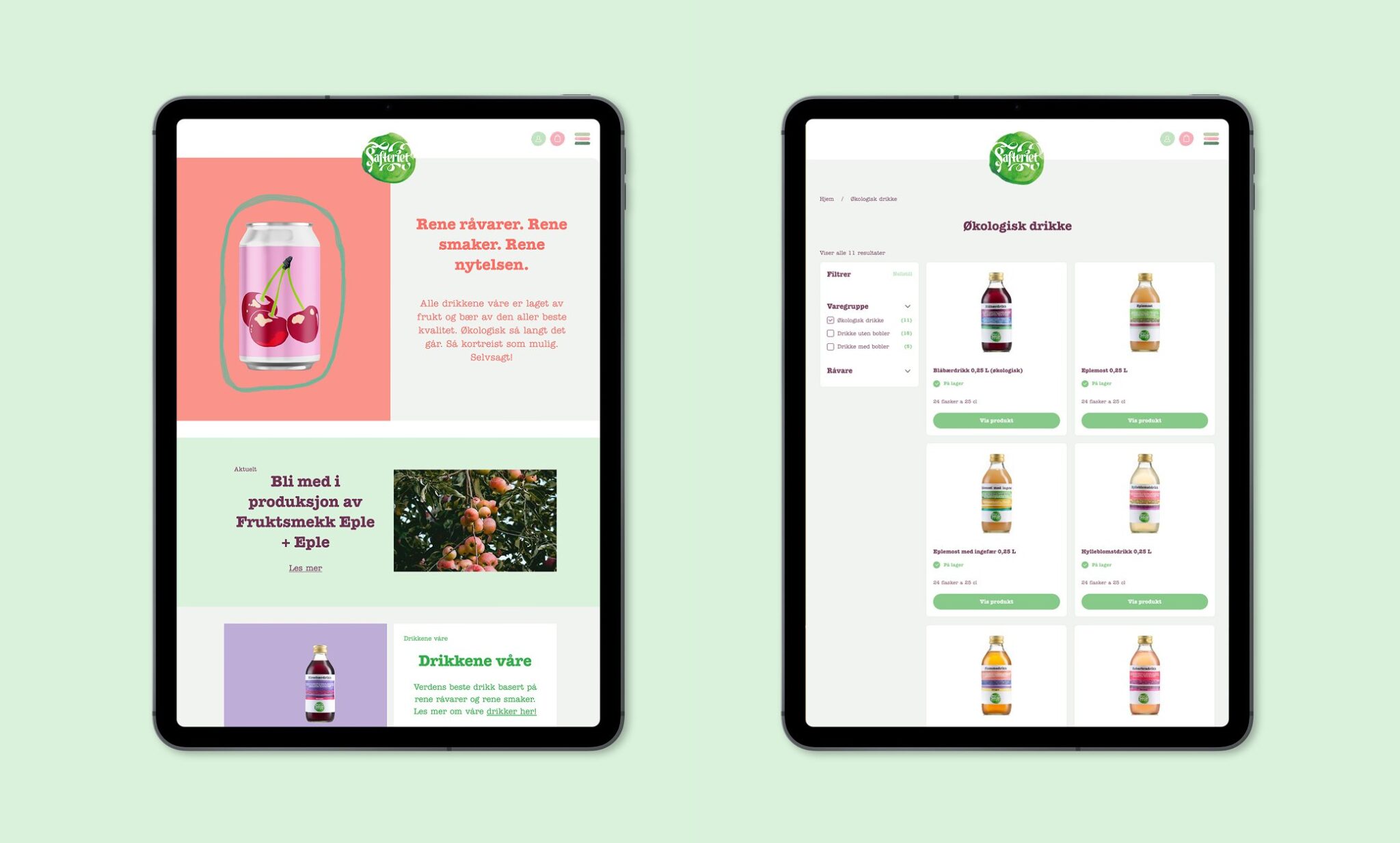 Illustrasjonsbilde som viser 2 nettbrett med skjerbilder fra Safteriet sine nettsider