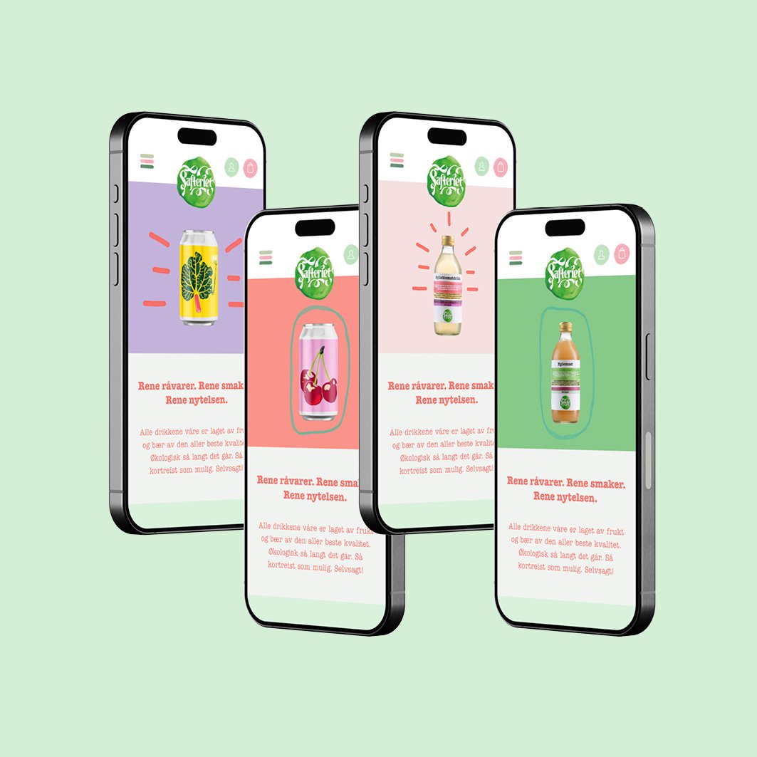 Illustrasjonsbilde som viser 4 mobiltelefoner med skjermbilder fra Safteriet sine nettsider