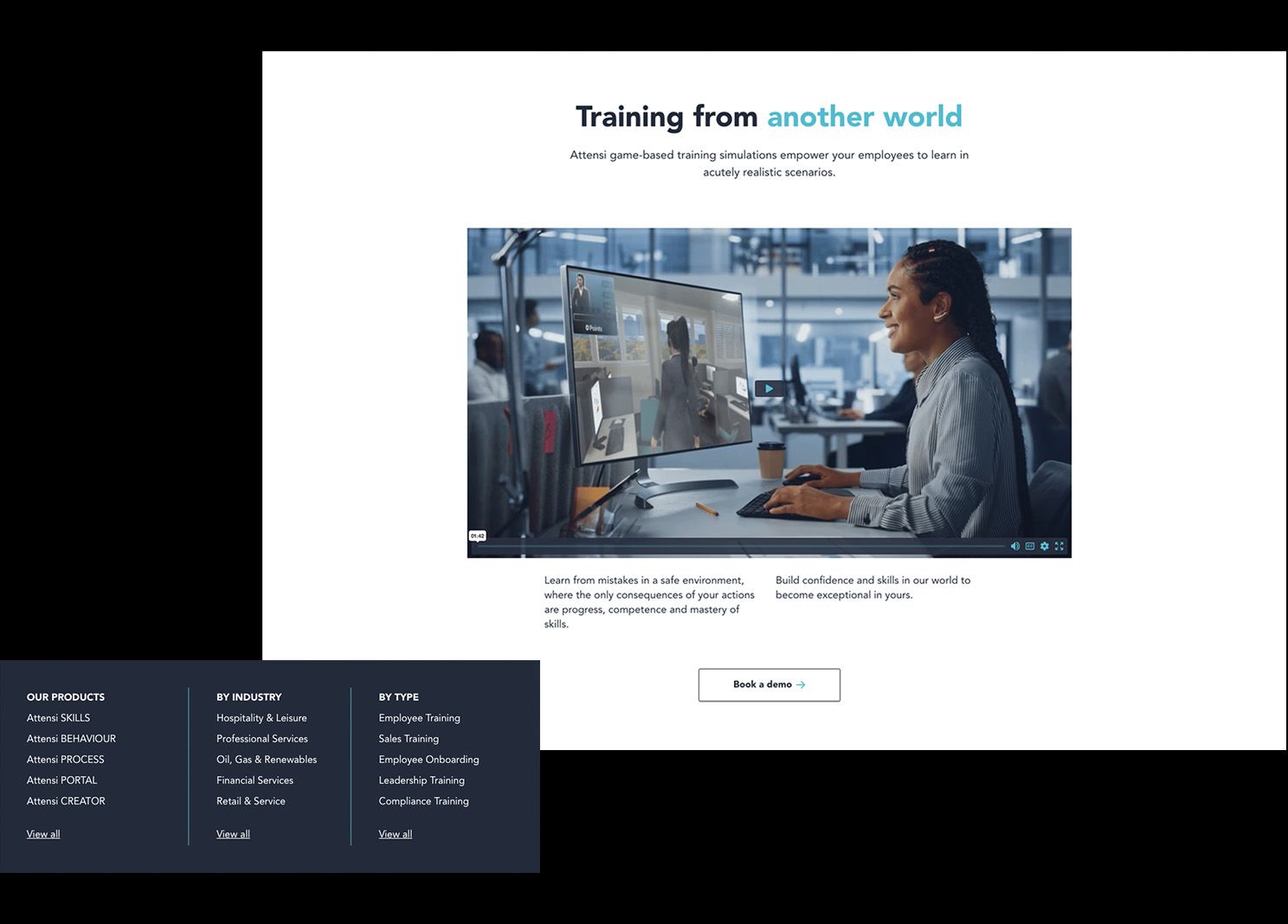 Skjermbilde som viser nettsiden og menyelementer