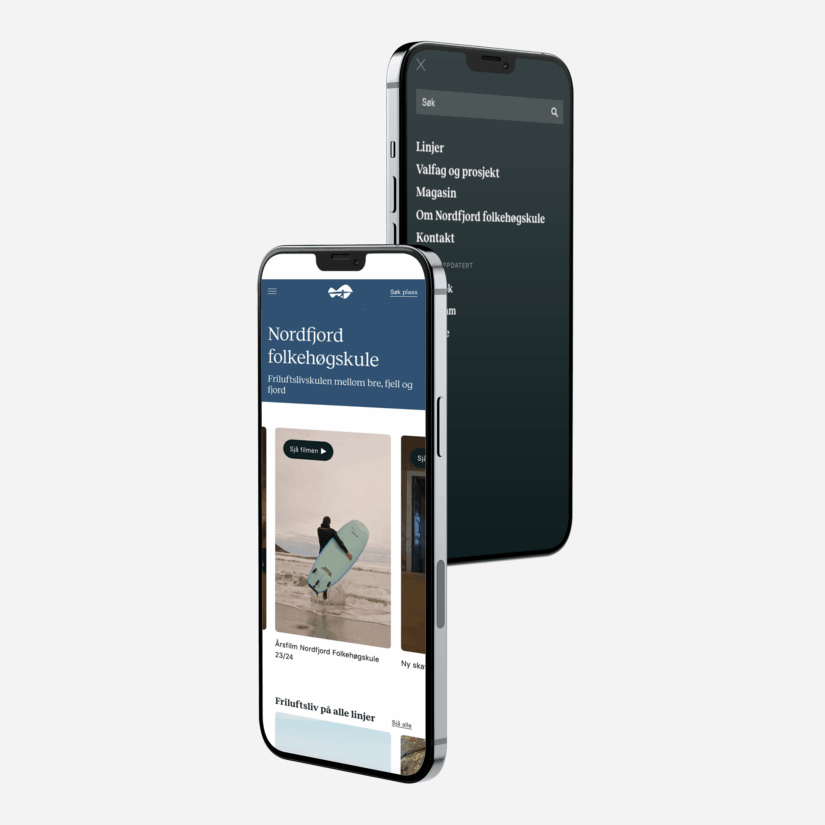 Illustrasjonsbilde som viser skjermbilder fra nettside og mobilmeny på to smarttelefoner