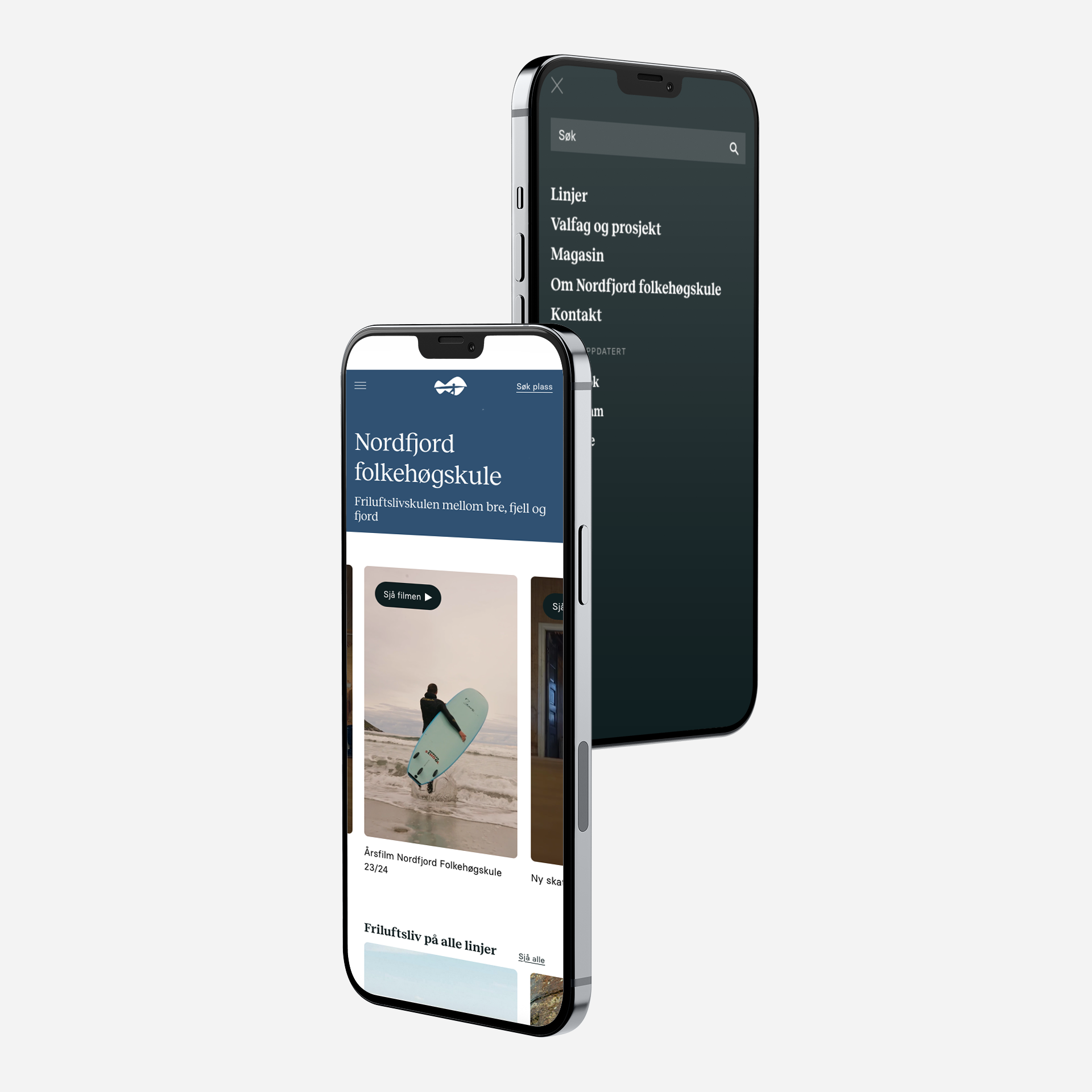 Illustrasjonsbilde som viser skjermbilder fra nettside og mobilmeny på to smarttelefoner