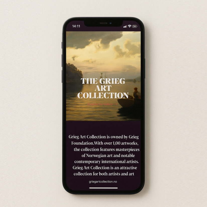 Illustrasjonsbilde som viser nettsiden til The Grieg Art Collection på en mobiltelefon