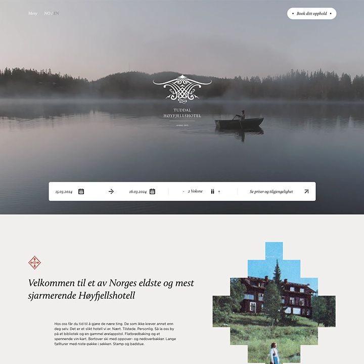 Skjermbilde fra nettsidene til Tuddal hoyfjellshotell