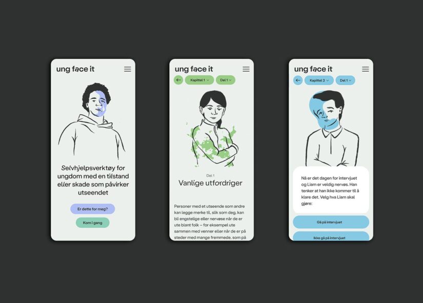Ung face it 3 skjermbilder som viser nettsiden på mobil