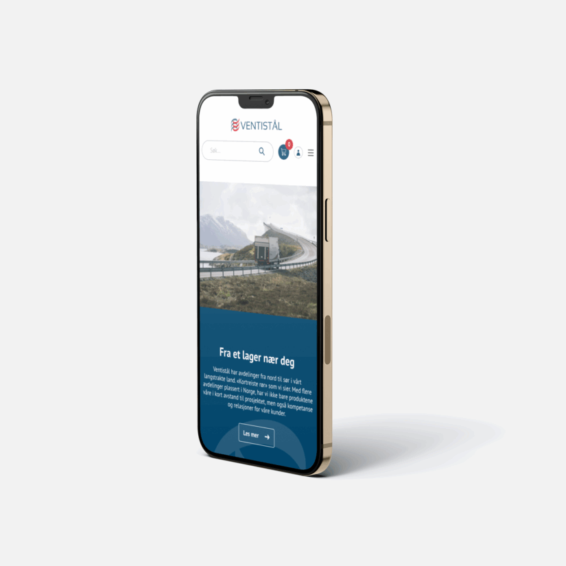 Illustrasjonsbilde av mobiltelefon med skjermbilde fra Ventistål sine nettsider