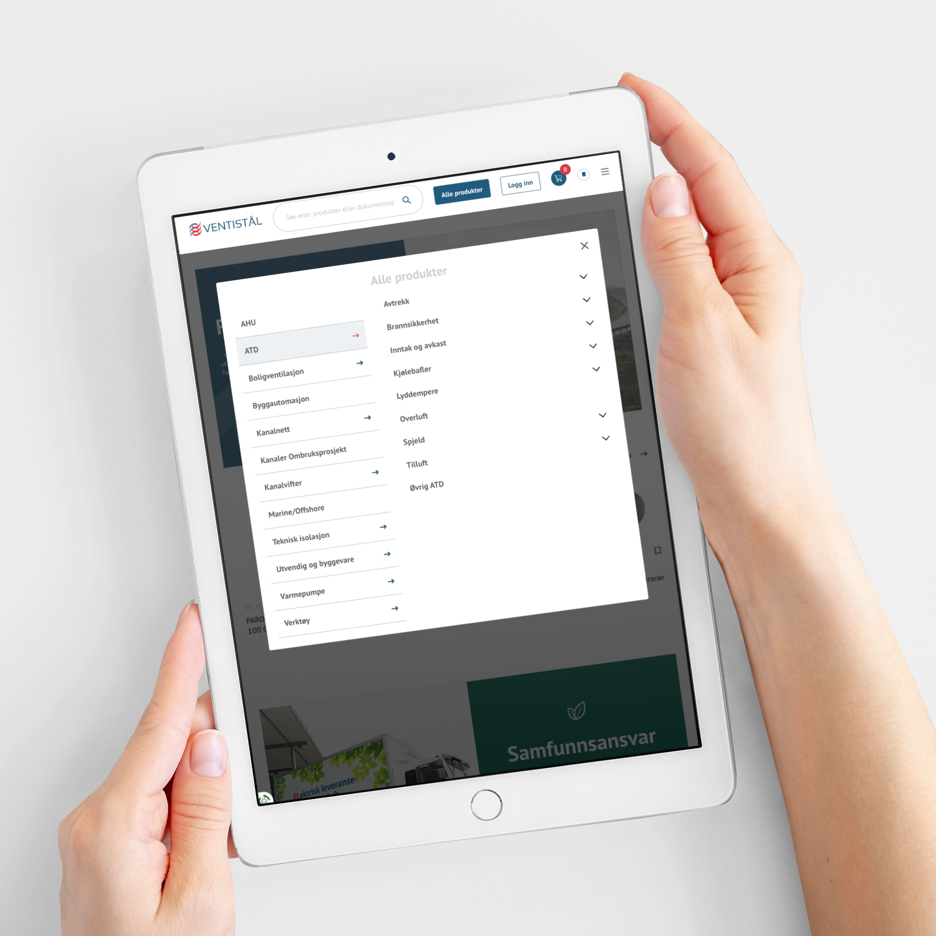 Illustrasjonsbilde av nettbrett med skjermbilde fra ventistål sine nettsider
