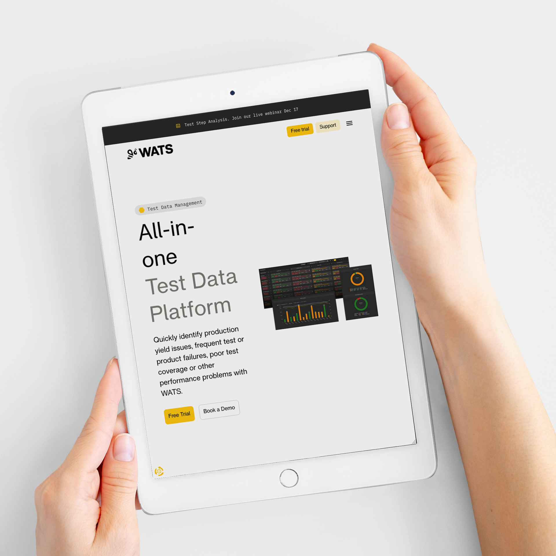 Illustrajsonbilde av Wats sine nettsider på et nettbrett