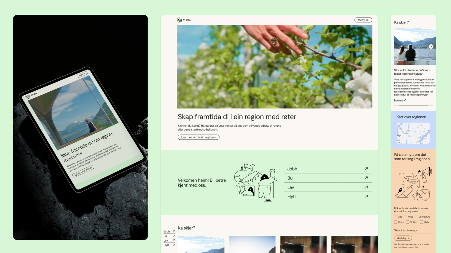 Skjermbilde som viser ulike elementer fra nettsidene til Vikallar