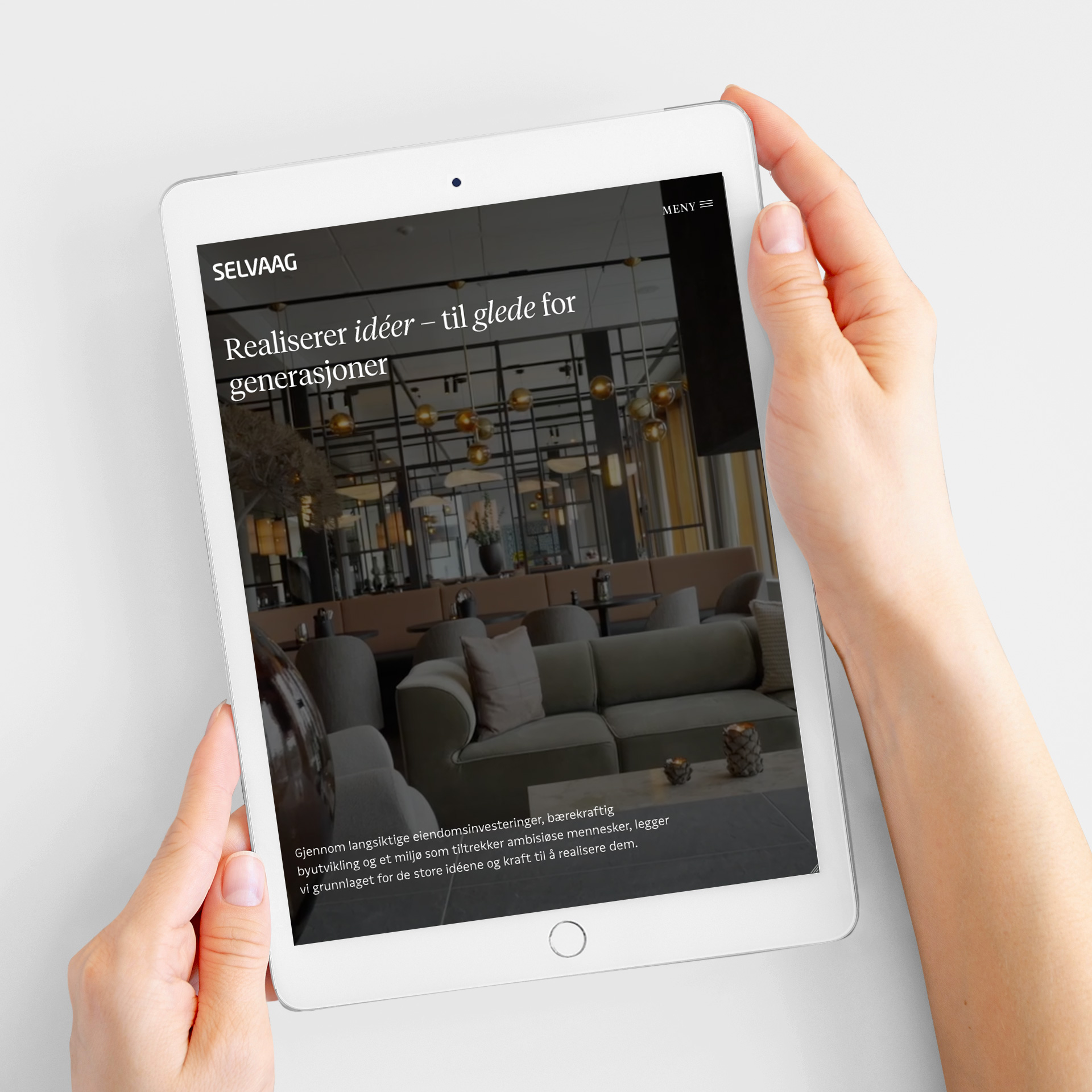 Illustrasjonsbilde av nettsiden til Selvaag på nettbrett