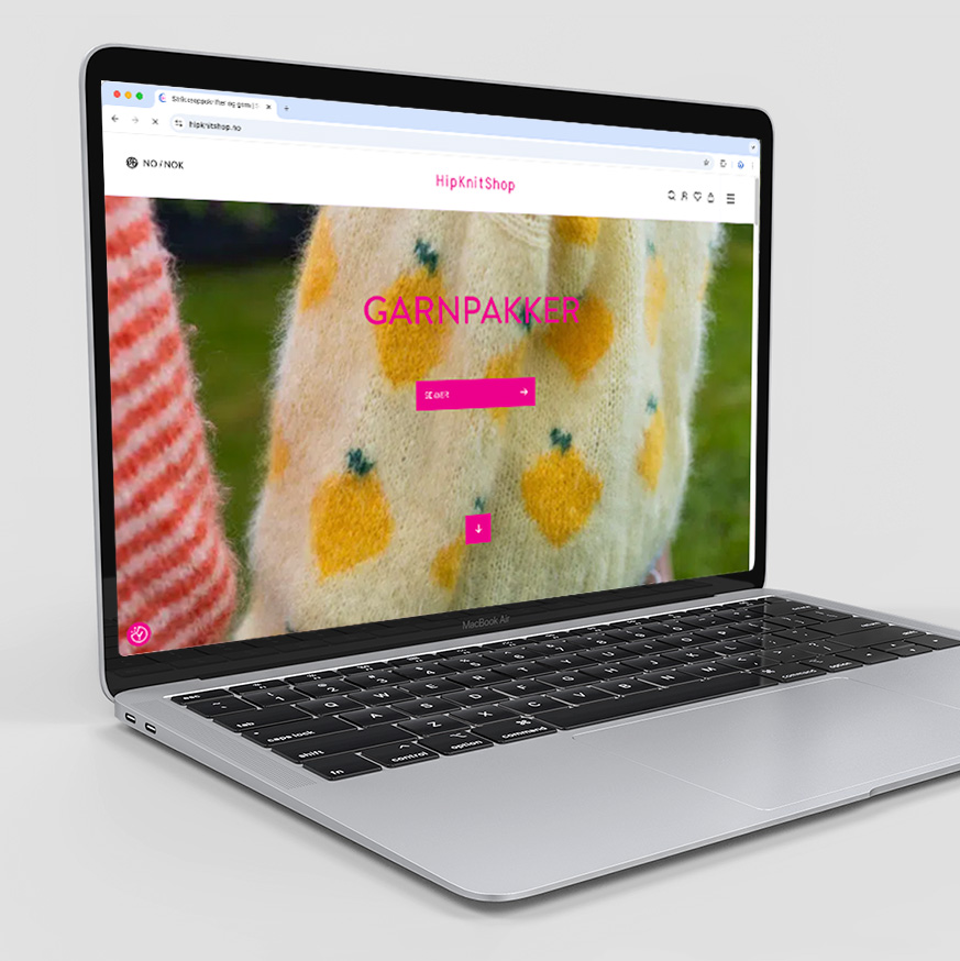 Illustrasjonsbilde som viser HipknitShop nettsiden på en bærbar PC