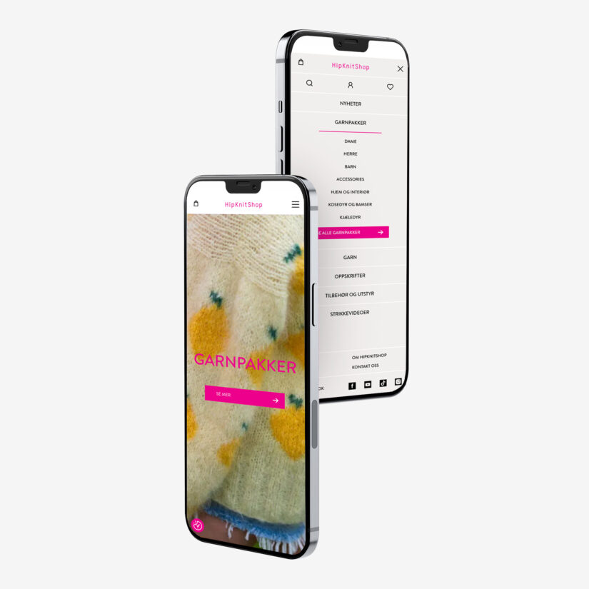Illustrasjonsbilde som viser nettsiden tik Hipknitshop på to mobiltelefoner
